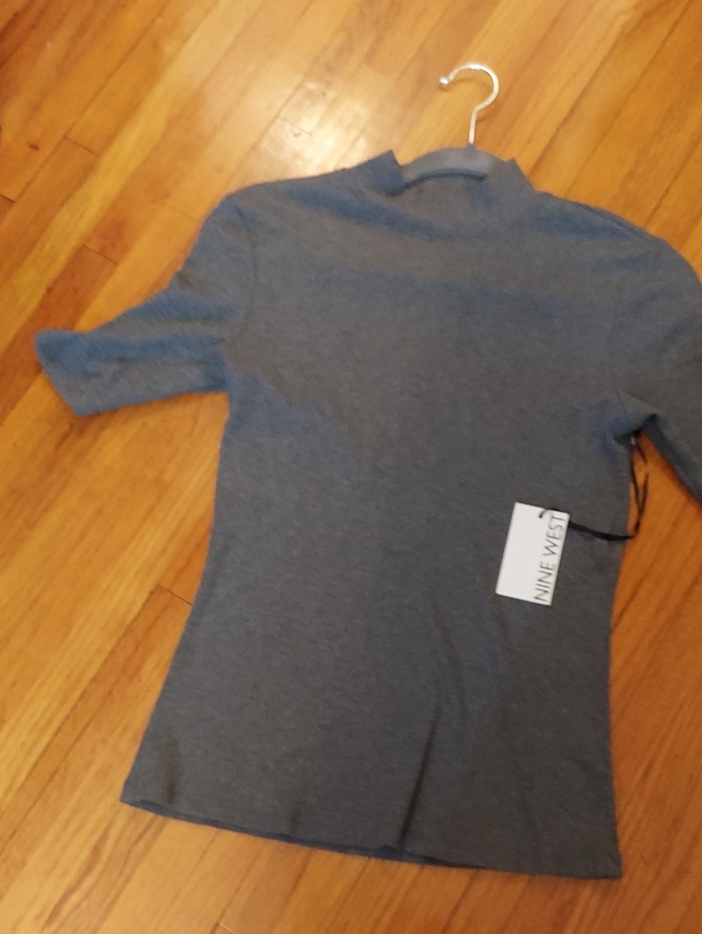 Nine West Heather Gray Short-Sleeve Mockneck Top